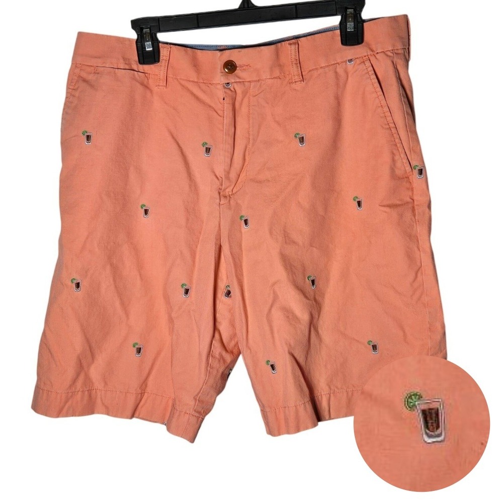 Tommy Hilfiger Mens Drink Embroidered Classic Fit Shorts 34 Preppy Resort Vacay